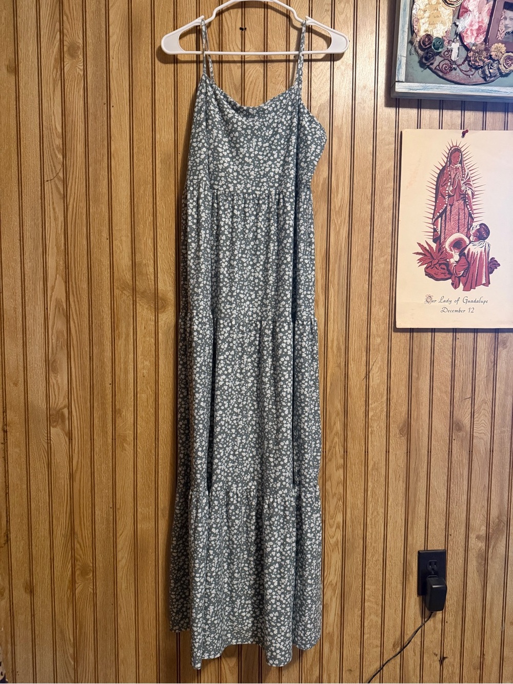 SO Olive Green Floral Spaghetti Strap Maxi Dress